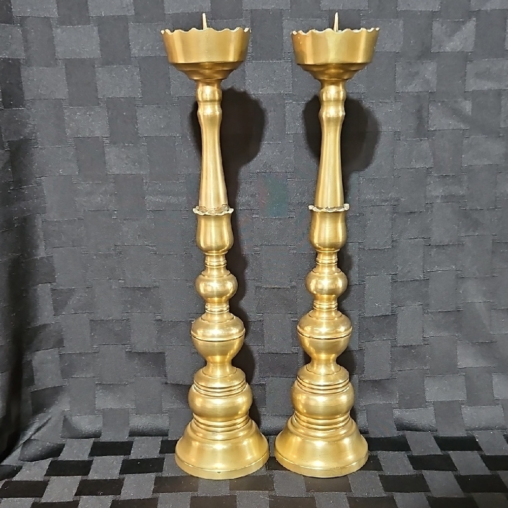 VTG English Colonial Gothic Pricket Church Cast Brass Takedown Candle Holders